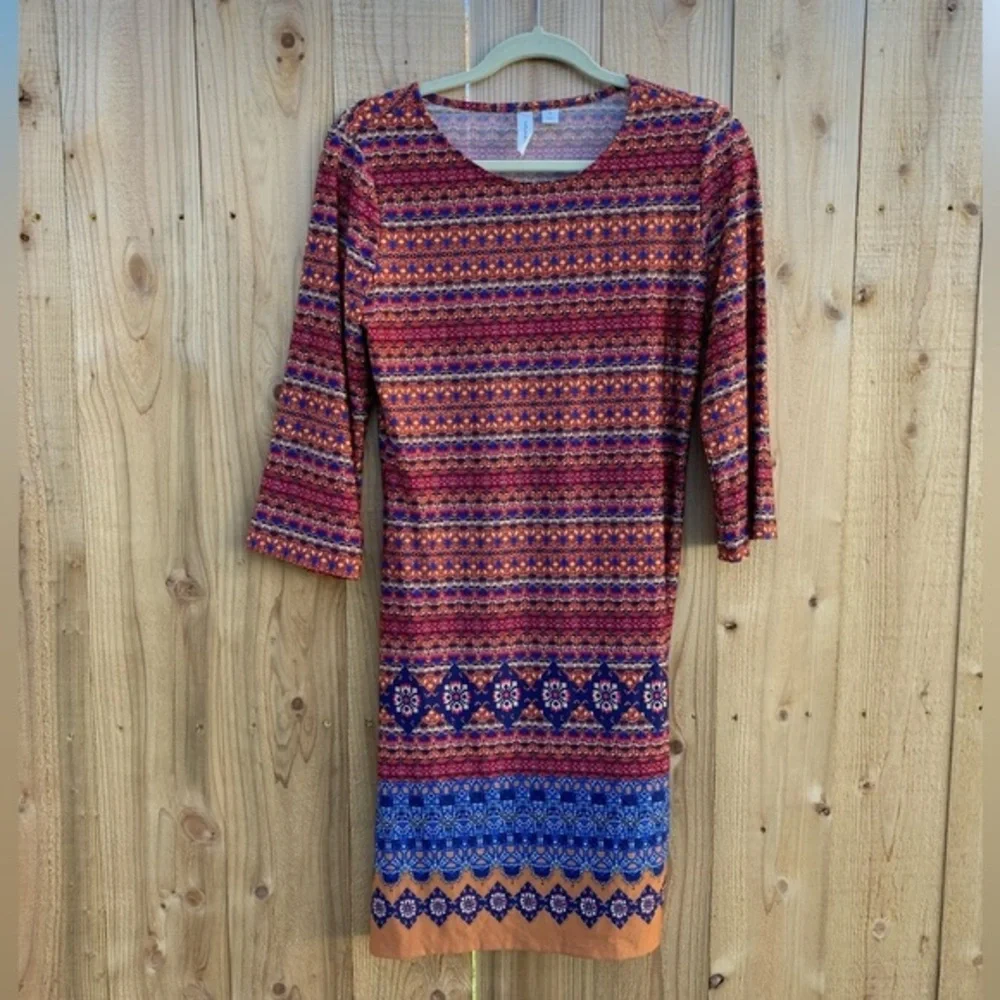 Tacera Women Casual‎ Formal 3/4 Sleeve Stretch Dress Size Small Red Blue Boho - Picture 2 of 7